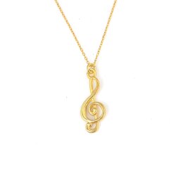 Sterling Silver Treble Clef Pendant Necklace, Gold Vermeil - Nusrettaki (1)