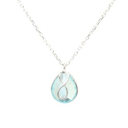 Nusrettaki - 925 Sterling Silver Infinity Design Drop Necklace with Aquamarine