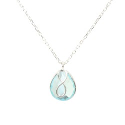 925 Sterling Silver Infinity Design Drop Necklace with Aquamarine - Nusrettaki