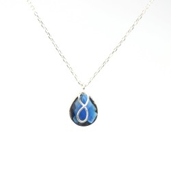 925 Sterling Silver Infinity Design Drop Necklace with Sapphire - Nusrettaki