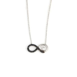 925 Sterling Silver Infinity Necklace with Black & White CZ - Nusrettaki