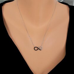 925 Ayar Gümüş Sonsuzluk Modeli Kolye, Beyaz - Siyah Taş - Nusrettaki