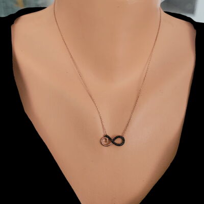 925 Ayar Gümüş Sonsuzluk Modeli Kolye, Siyah Taş - 1