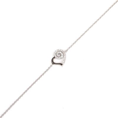 925 Ayar Gümüş Spiral Kalp Modeli Zincir Bileklik, Beyaz Siyah - Beyaz Taş - 7