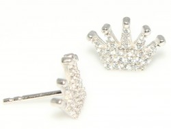 925 Silver Crown Model Stud Earrings, White Zircon - 3