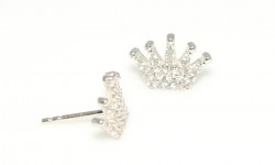 925 Silver Crown Model Stud Earrings, White Zircon - 4