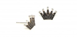 925 Silver Crown Model Stud Earrings, Black Zircon - 3