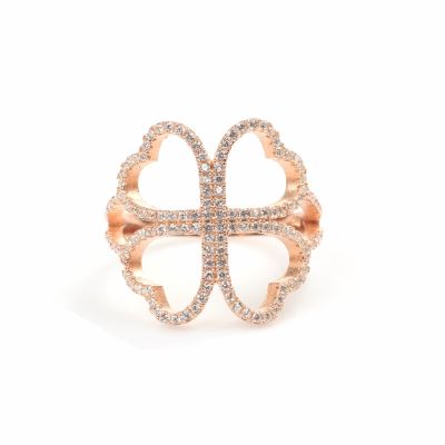 925 Ayar Gümüş Taşlı 4 Yaprak Yonca Model Yüzük - 2