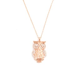 925 Ayar Gümüş Taşlı Baykuş Model Kolye - 3