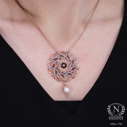 925 Sterling Silver Flower Necklace with Stone - Nusrettaki
