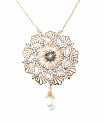 925 Sterling Silver Flower Necklace with Stone - Nusrettaki (1)