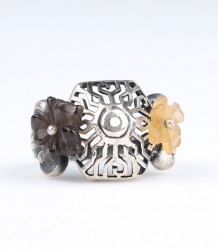 925 Ayar Gümüş Ajur Desenli Taşlı Çiçek Yüzük - 6