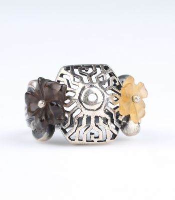 925 Ayar Gümüş Ajur Desenli Taşlı Çiçek Yüzük - 6