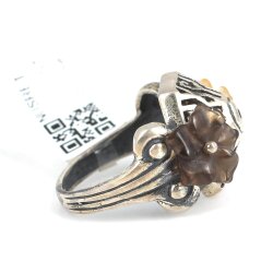 925 Ayar Gümüş Ajur Desenli Taşlı Çiçek Yüzük - 7