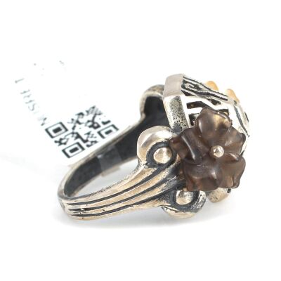 925 Ayar Gümüş Ajur Desenli Taşlı Çiçek Yüzük - 7