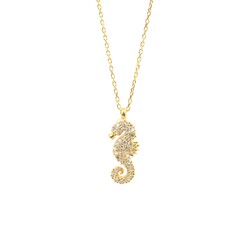 925 Ayar Gümüş Taşlı Deniz Atı Kolye - 3