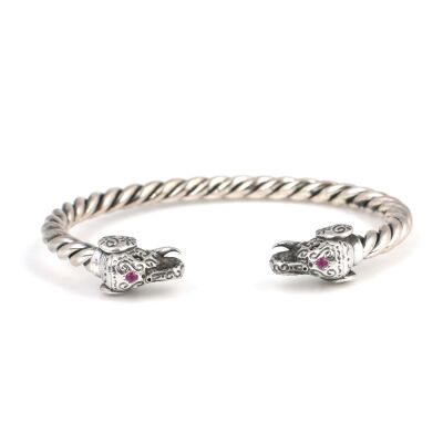 925 Ayar Gümüş Taşlı Fil Başı Burgu Kol Erkek Bileziği - 2