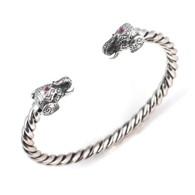 925 Ayar Gümüş Taşlı Fil Başı Burgu Kol Erkek Bileziği - 1