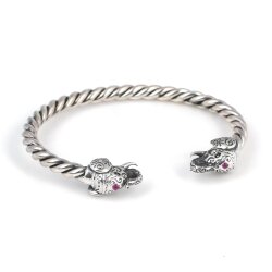 925 Ayar Gümüş Taşlı Fil Başı Burgu Kol Erkek Bileziği - 3