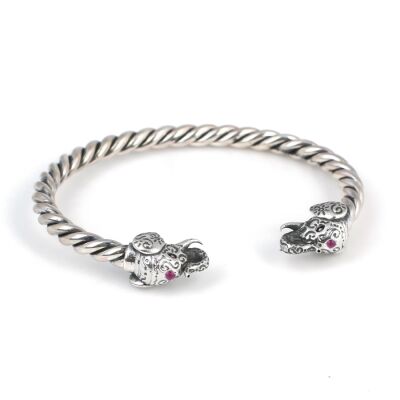 925 Ayar Gümüş Taşlı Fil Başı Burgu Kol Erkek Bileziği - 3