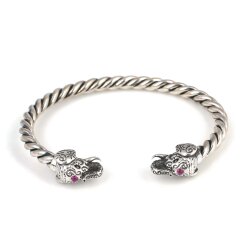 925 Ayar Gümüş Taşlı Fil Başı Burgu Kol Erkek Bileziği - 5