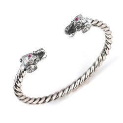 925 Ayar Gümüş Taşlı Fil Başı Burgu Kol Erkek Bileziği - Nusrettaki