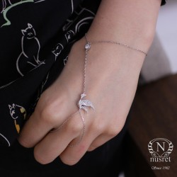 Sterling Silver Dove Ring Bracelet, White Gold Vermeil - Nusrettaki (1)
