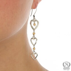 Nusrettaki - 925 Heart Model Silver Earrings, Chandelier
