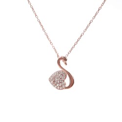 Silver Heart & Swan Design Necklace - Nusrettaki (1)
