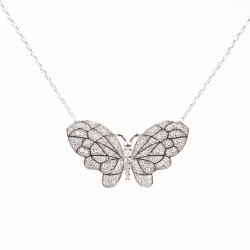Silver Butterfly Necklace With Stone - Nusrettaki (1)
