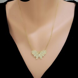 Silver Butterfly Necklace With Stone - Nusrettaki