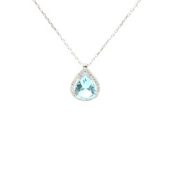925 Ayar Gümüş Akuamarin Taşlı Damla Kolye - 7