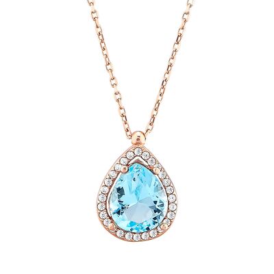 925 Ayar Gümüş Akuamarin Taşlı Damla Kolye - 2