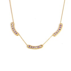 925 Ayar Gümüş Taşlı Aurora Kolye, Sarı - Mor Beyaz Taş - Nusrettaki