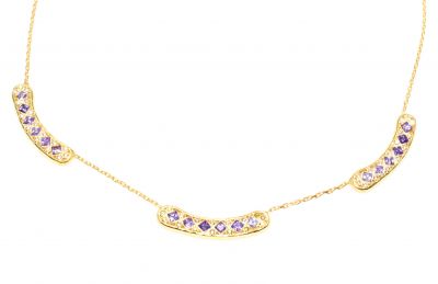 925 Ayar Gümüş Taşlı Aurora Kolye, Sarı - Mor Beyaz Taş - 2