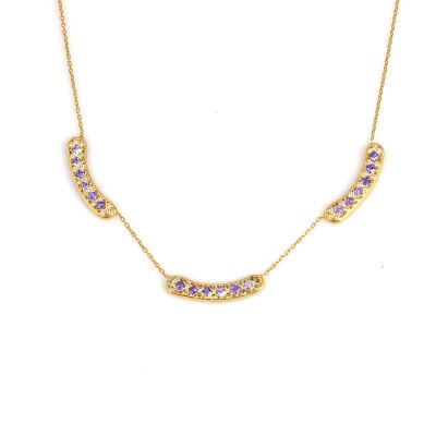 925 Ayar Gümüş Taşlı Aurora Kolye, Sarı - Mor Beyaz Taş - 1