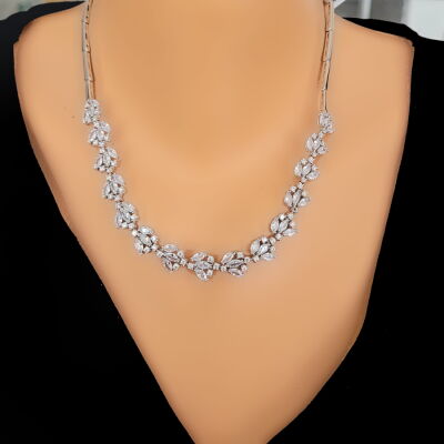 925 Ayar Gümüş Taşlı Lotus Çiçeği Model Su Yolu Kolye - 1