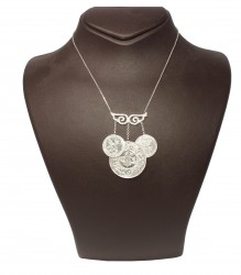 Silver Coin & Angel Wing Design Necklace - Nusrettaki