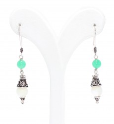 925 Silver White and Green Stoned Filigree Earrings - Nusrettaki (1)