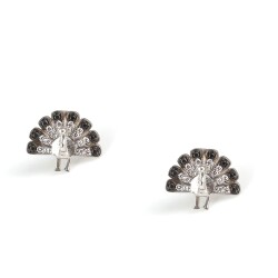 925 Silver Peacock Stud Earrings, Black Zircon - Nusrettaki
