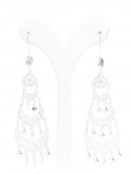 Nusrettaki - 925 Silver Three Crescent Gorgeous Chandelier Filigree Earrings