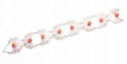 Nusrettaki - 925 Sterling Silver Filigree Bracelet with Coral
