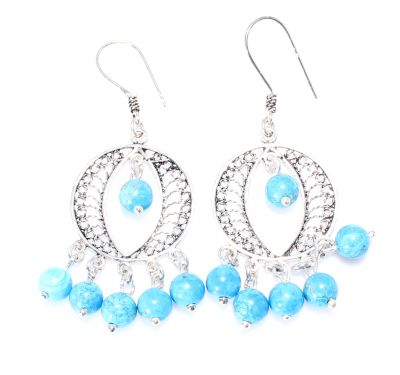 925 Silver Dangle Filigree Earrings with Turquoise - 2