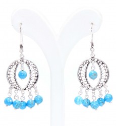 925 Silver Dangle Filigree Earrings with Turquoise - Nusrettaki