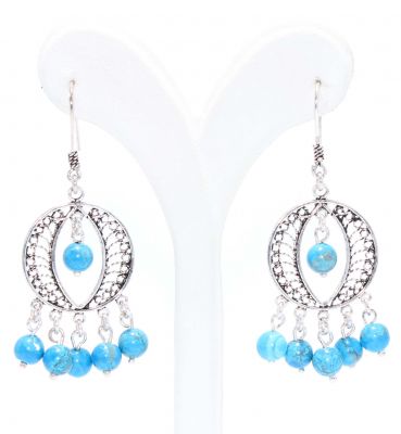 925 Silver Dangle Filigree Earrings with Turquoise - 1