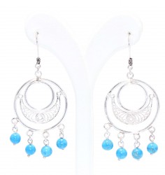 925 Silver Crescent and Circles Dangle Filigree Earrings with Turquoise - 3
