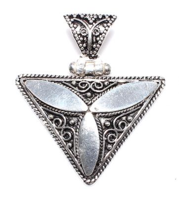 925 Ayar Gümüş Üçgen Telkari Kolye Ucu - 1