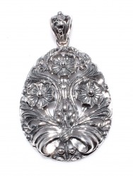 Nusrettaki - 925 Ayar Gümüş Çiçek Demeti Telkâri Kolye Ucu