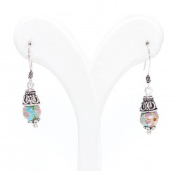 Nusrettaki - 925 Silver Enameled Ball Type Little Dangle Filigree Earrings, Turquoise Color