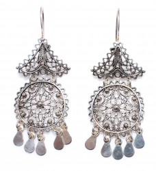 925 Silver Stamped Filigree Dangle Earrings - Nusrettaki